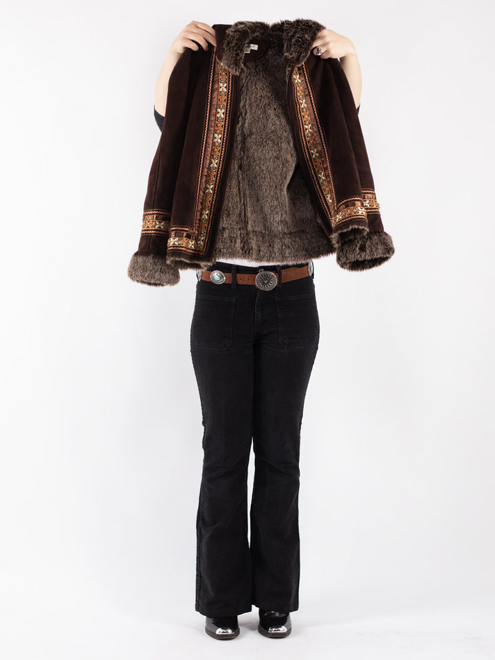 Vintage 00's Women Faux Sheepskin Jacket in Brown