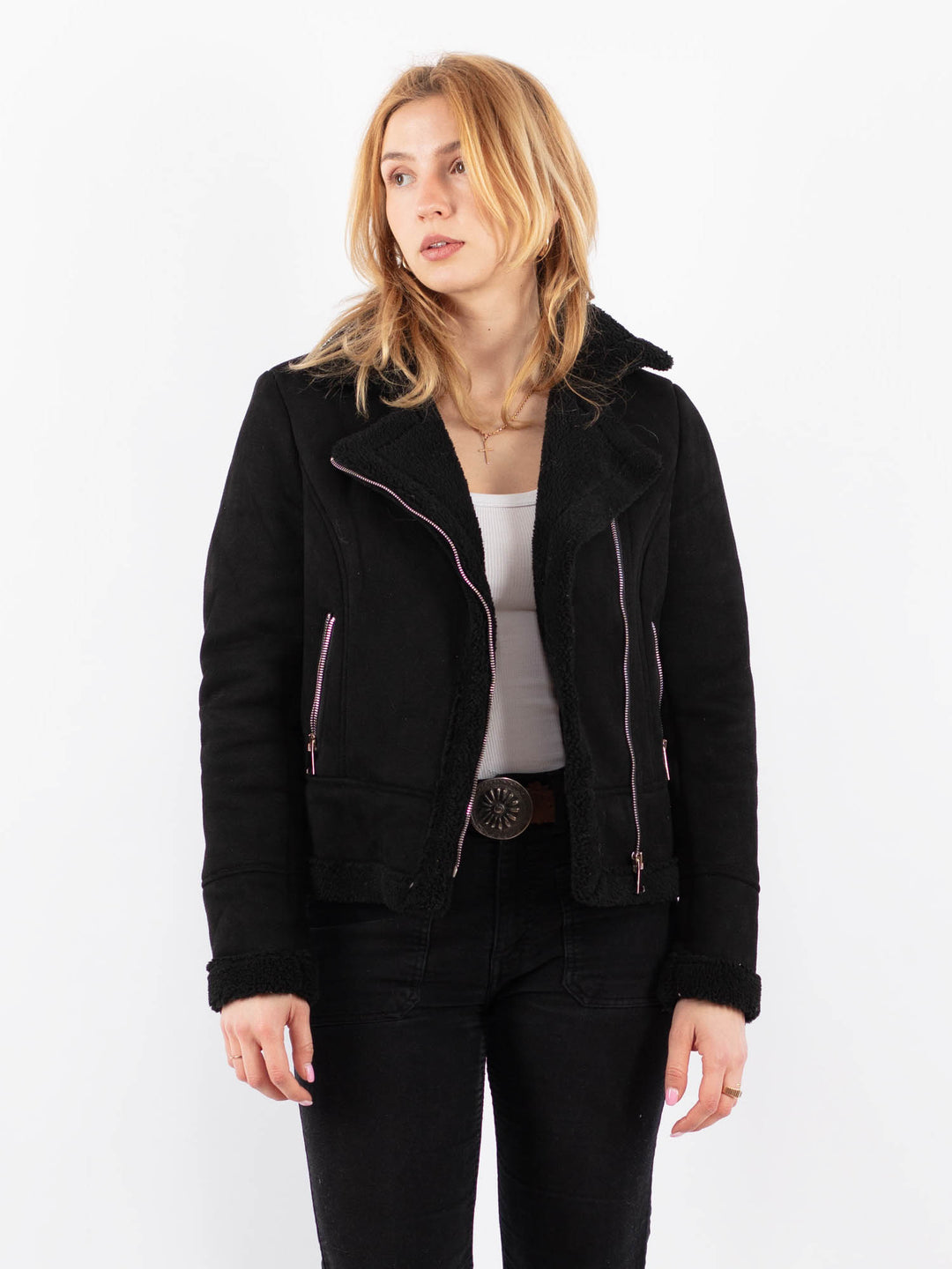 Vintage 00's Women Faux Sheepskin Jacket in BlackV9719