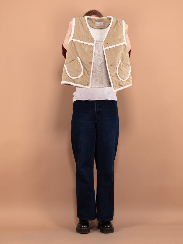 Vintage 00's Women Faux Sheepskin Vest in Beige - NorthernGrip