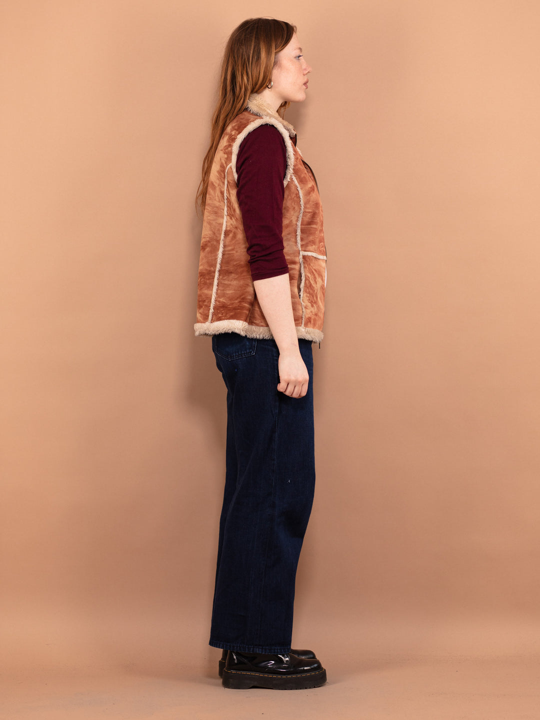 Vintage 00's Women Faux Sheepskin Vest in Beige Brown - NorthernGrip