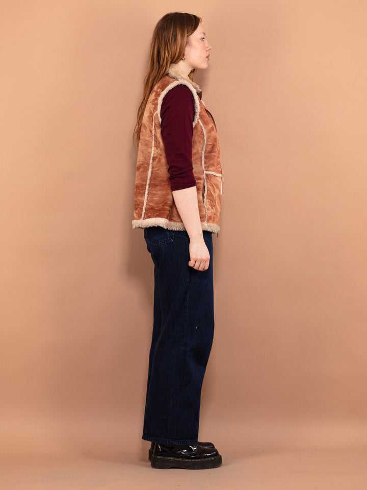 Vintage 00's Women Faux Sheepskin Vest in Beige Brown - NorthernGrip