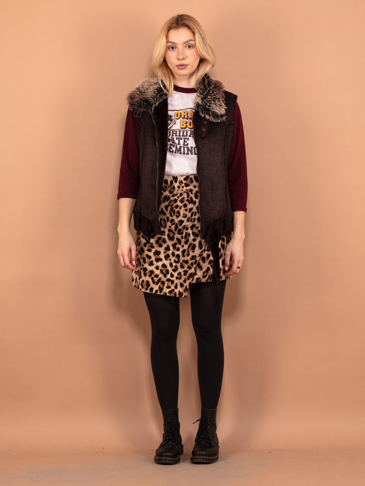 Vintage 00's Women Faux Sheepskin Vest in Brown - NorthernGrip