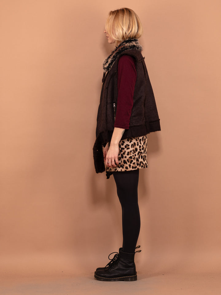 Vintage 00's Women Faux Sheepskin Vest in Brown - NorthernGrip