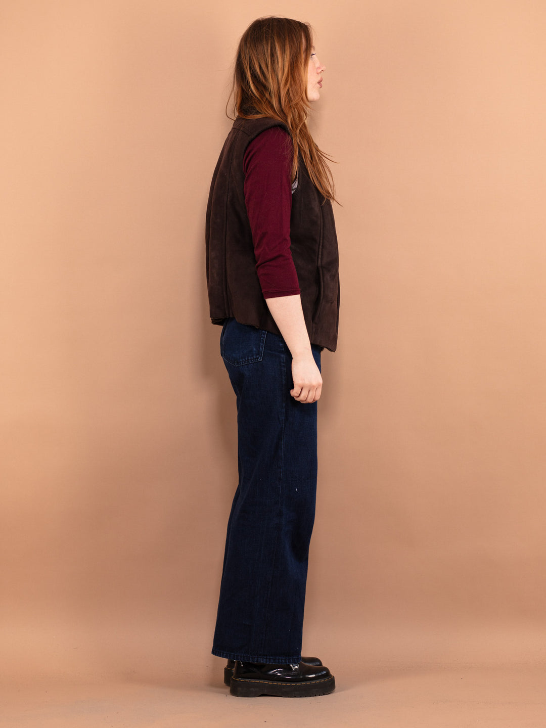 Vintage 00's Women Faux Sheepskin Vest in Brown - NorthernGrip