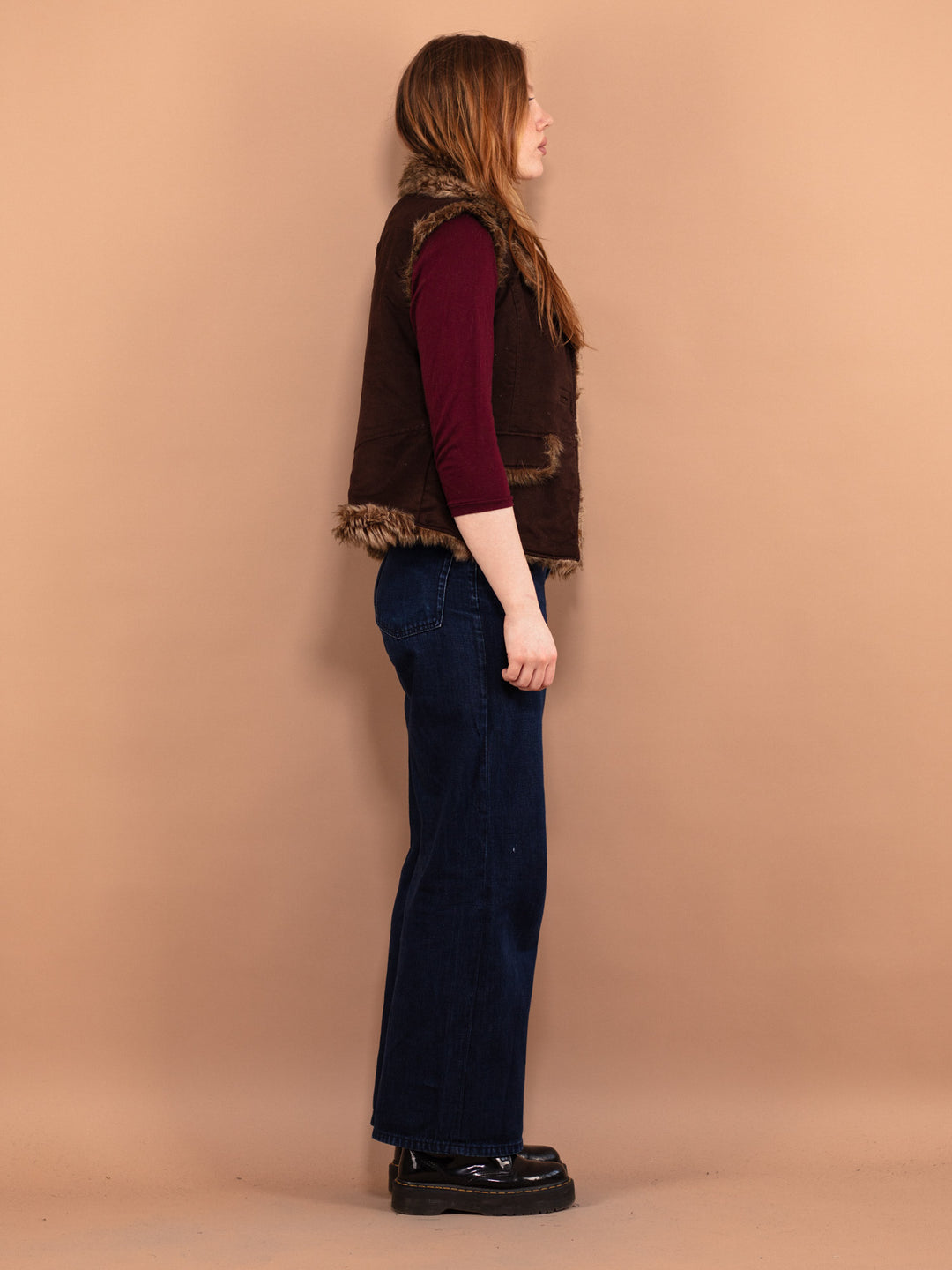 Vintage 00's Women Faux Sheepskin Vest in Brown - NorthernGrip