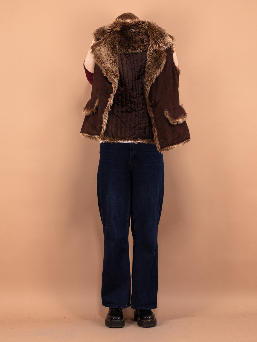 Vintage 00's Women Faux Sheepskin Vest in Brown - NorthernGrip