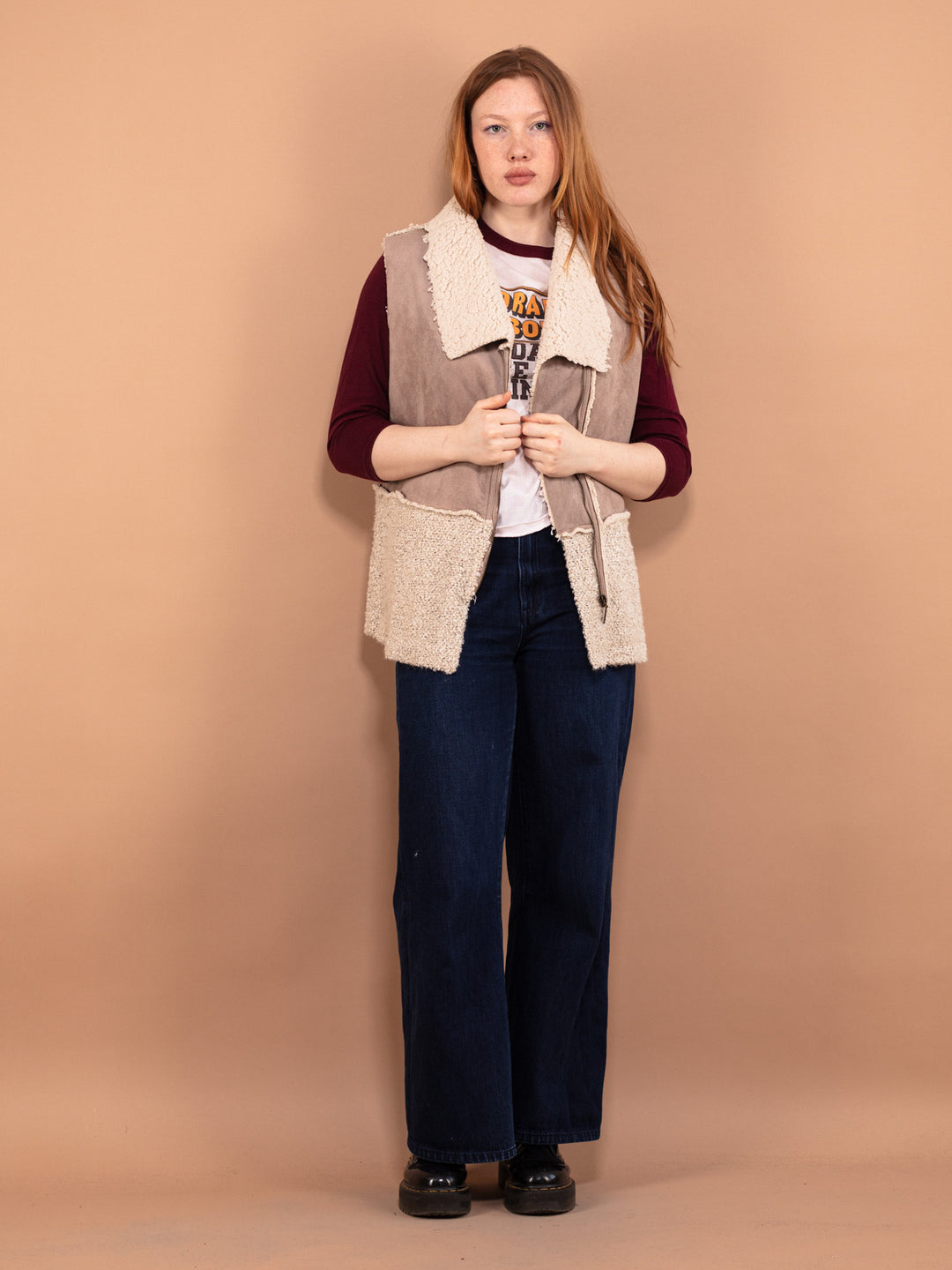 Vintage 00's Women Faux Sheepskin Vest in Light Brown - NorthernGrip