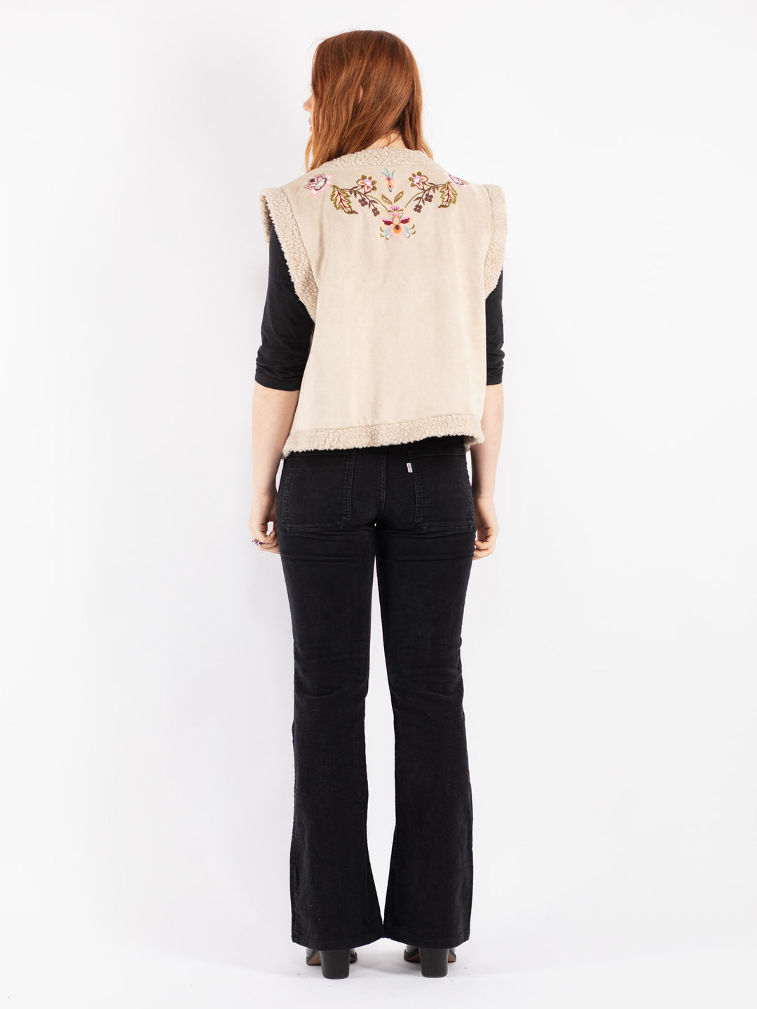 Vintage 00's Women Faux Sheepskin Vest in Beige