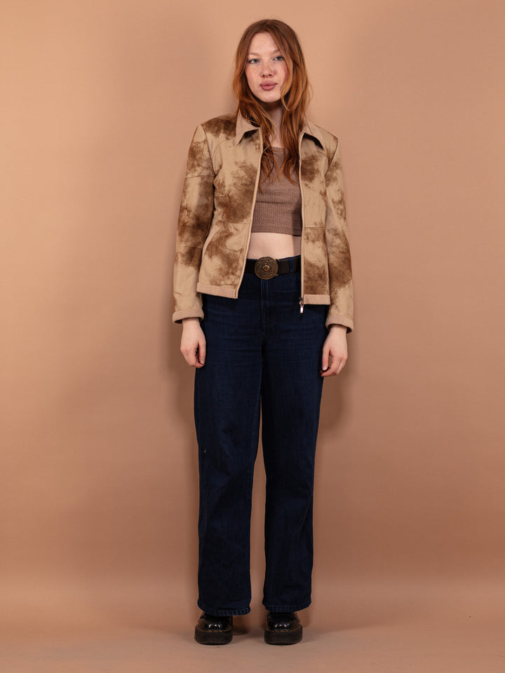 Vintage 00's Women Faux Suede Jacket in Beige Brown - NorthernGrip