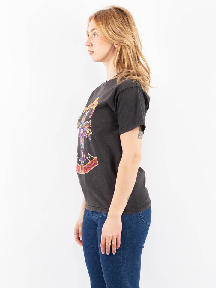 Vintage 00. gadu sieviešu Guns N'Roses T-krekls ar apdruku pelēkā krāsā
