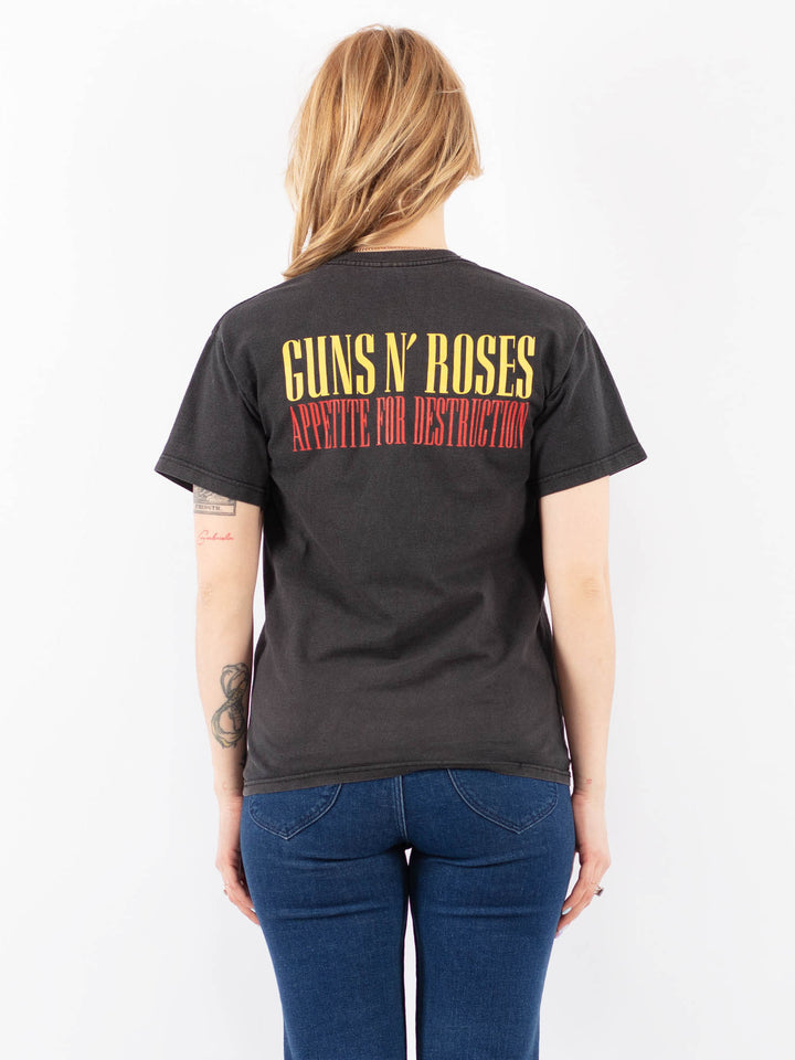 Vintage 00. gadu sieviešu Guns N'Roses T-krekls ar apdruku pelēkā krāsā