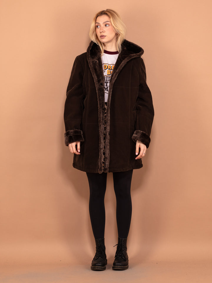 Vintage 00's Women Hooded Sherpa Coat in Brown - NorthernGrip
