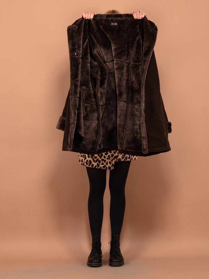 Vintage 00's Women Hooded Sherpa Coat in Brown - NorthernGrip