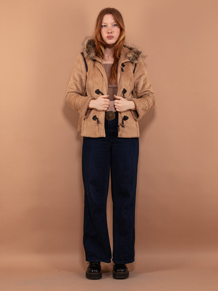 Vintage 00's Women Hooded Sherpa Jacket in Beige - NorthernGrip