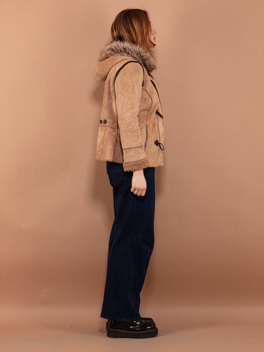 Vintage 00's Women Hooded Sherpa Jacket in Beige - NorthernGrip