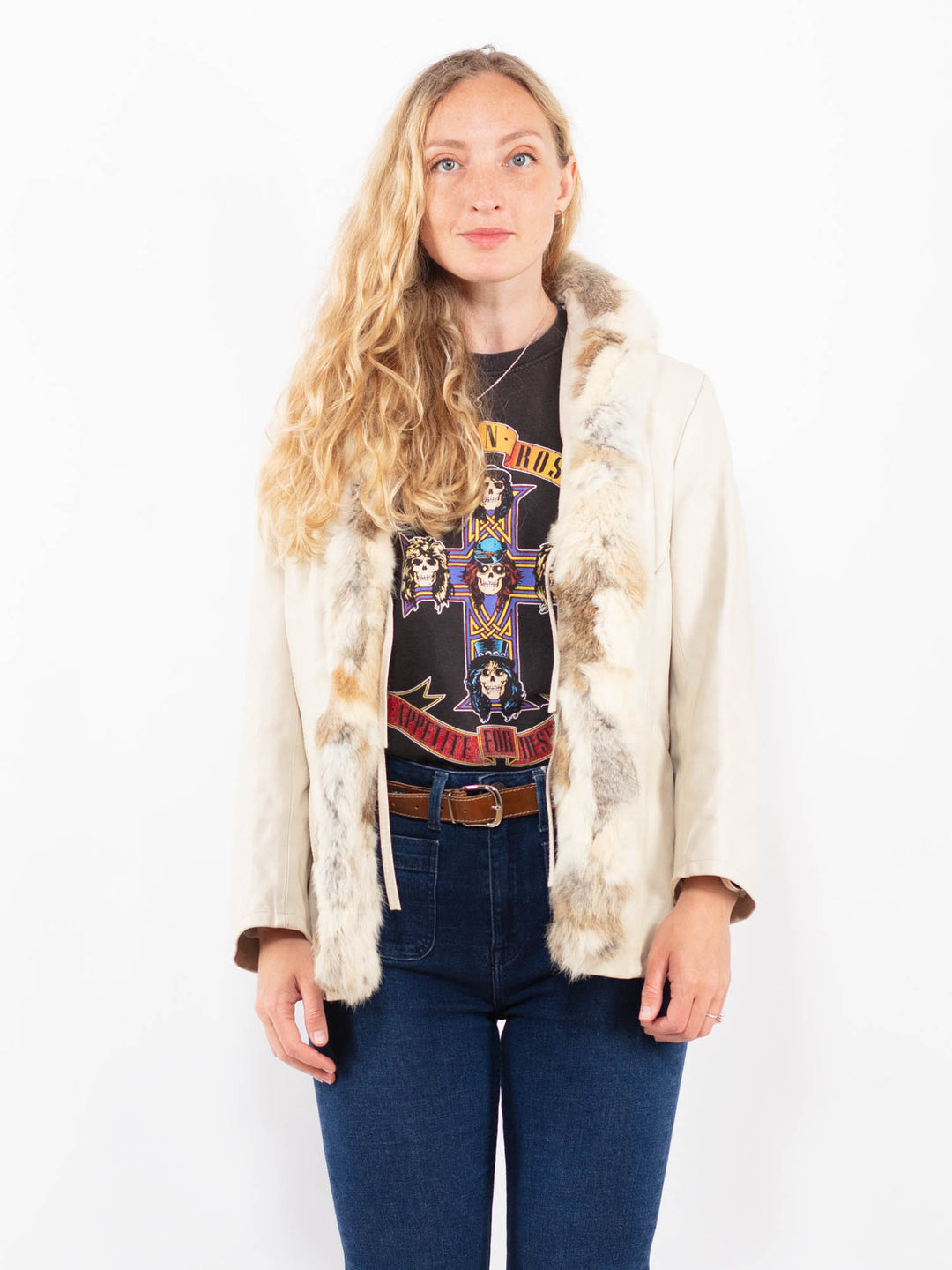 Vintage 90's Women Leather Jacket in WhiteA0345
