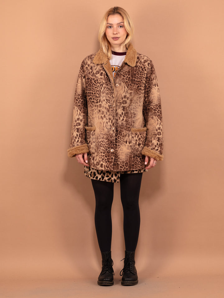 Vintage 00's Women Leopard Sherpa Coat in Beige - NorthernGrip
