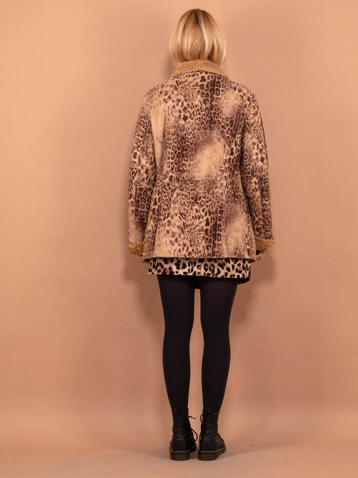 Vintage 00's Women Leopard Sherpa Coat in Beige - NorthernGrip