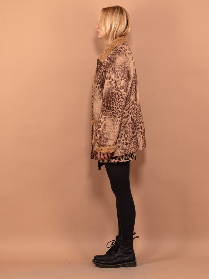 Vintage 00's Women Leopard Sherpa Coat in Beige - NorthernGrip