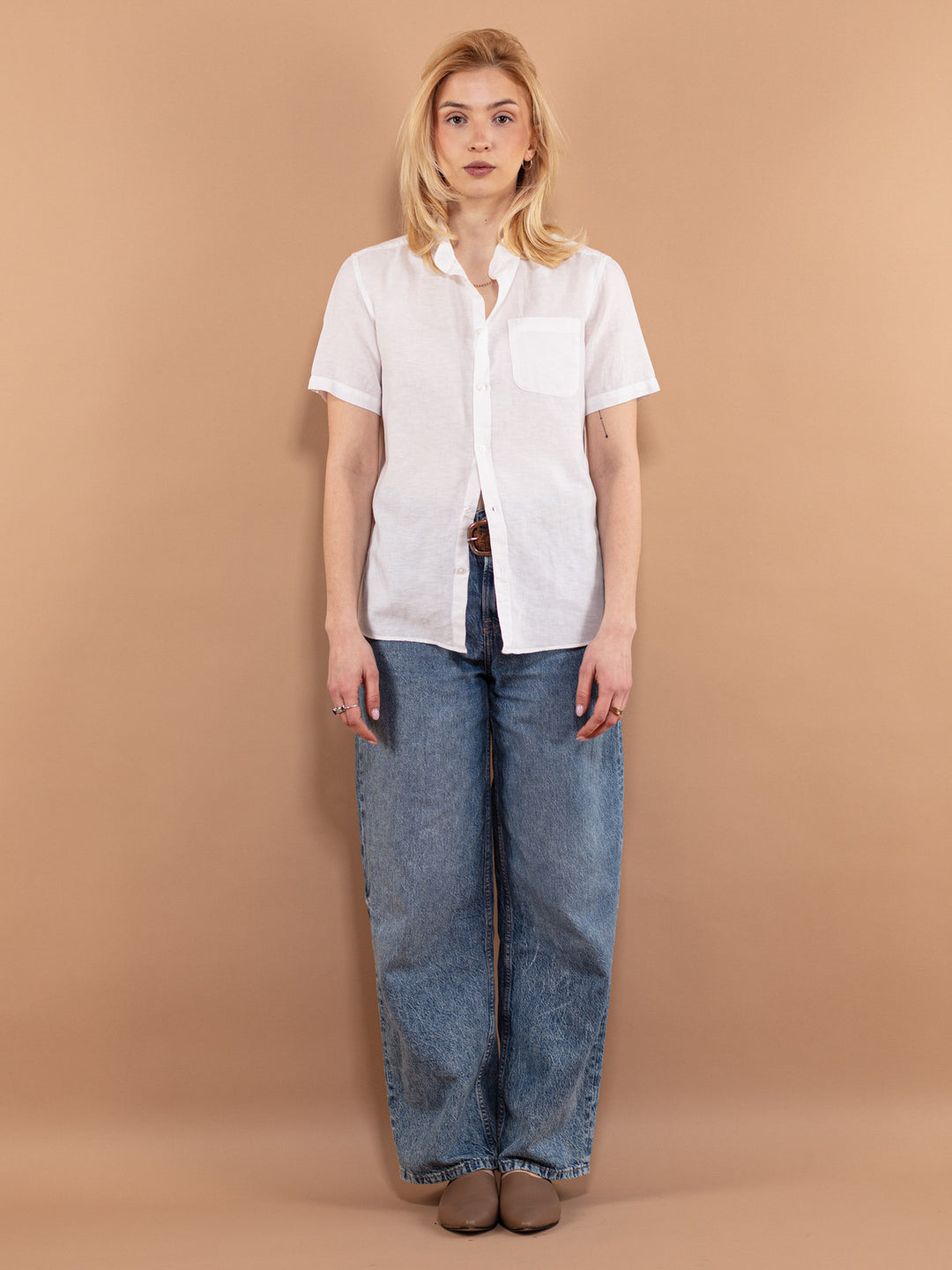 Vintage 00's Women Linen Blend Shirt in White - NorthernGrip
