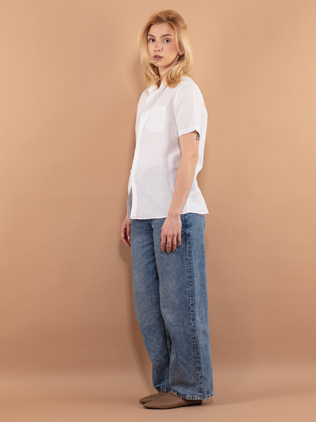Vintage 00's Women Linen Blend Shirt in White - NorthernGrip