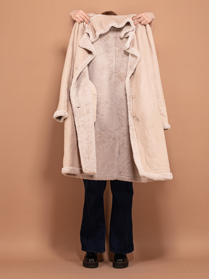 Vintage 00's Women Oversized Sherpa Coat in Beige - NorthernGrip