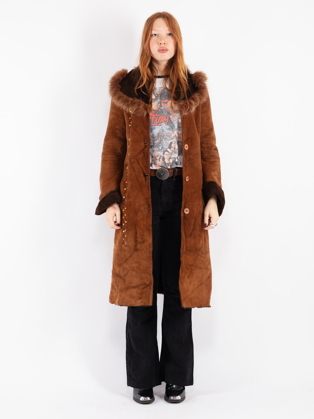 Vintage 00's Women Sheepskin Coat in Brown