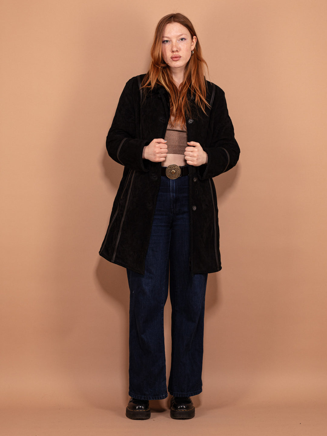 Vintage 00's Women Suede Sherpa coat in Black - NorthernGrip