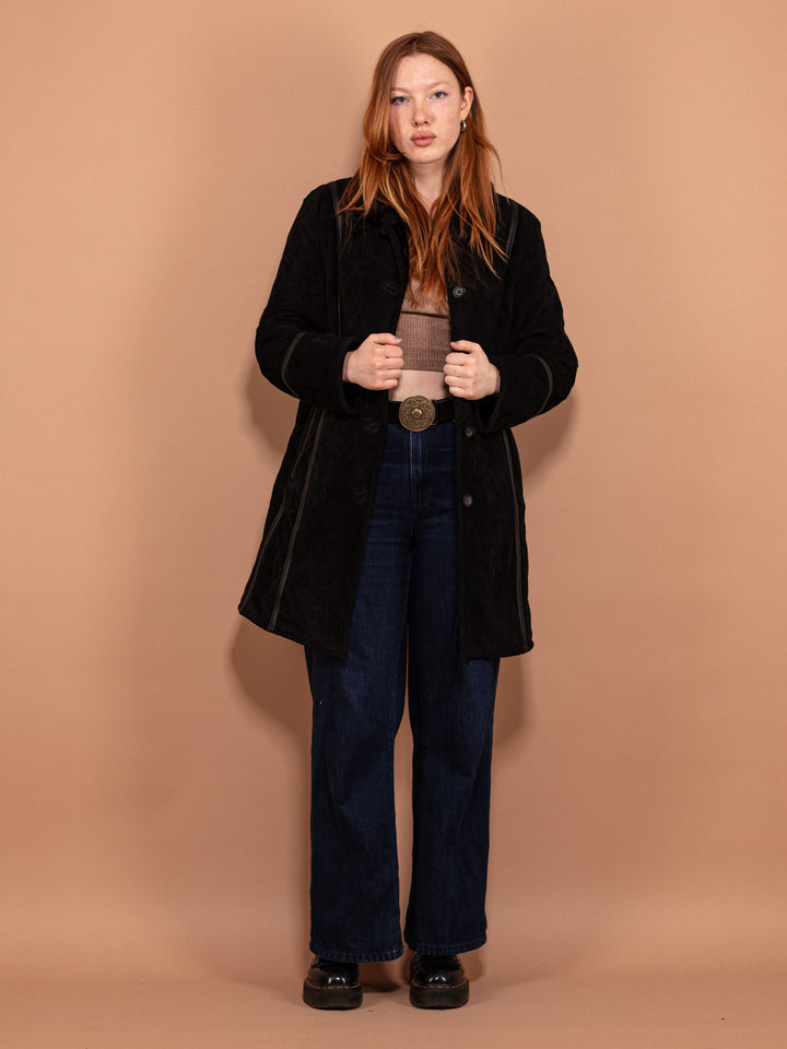 Vintage 00's Women Suede Sherpa coat in Black - NorthernGrip