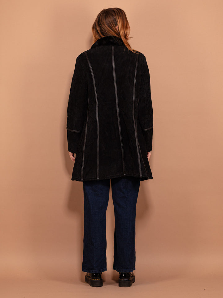 Vintage 00's Women Suede Sherpa coat in Black - NorthernGrip