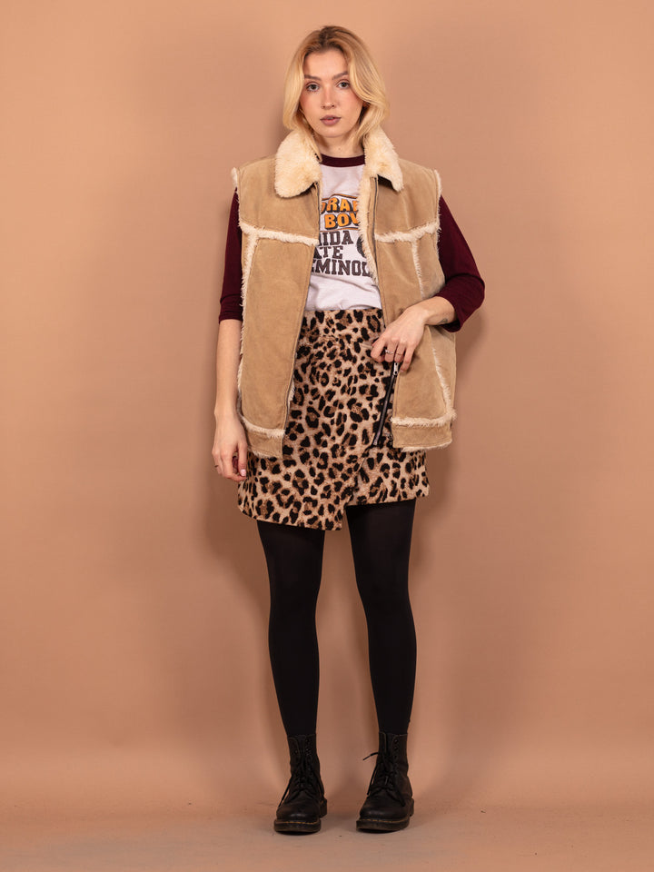 Vintage 00's Women Suede Sherpa Vest in Beige - NorthernGrip