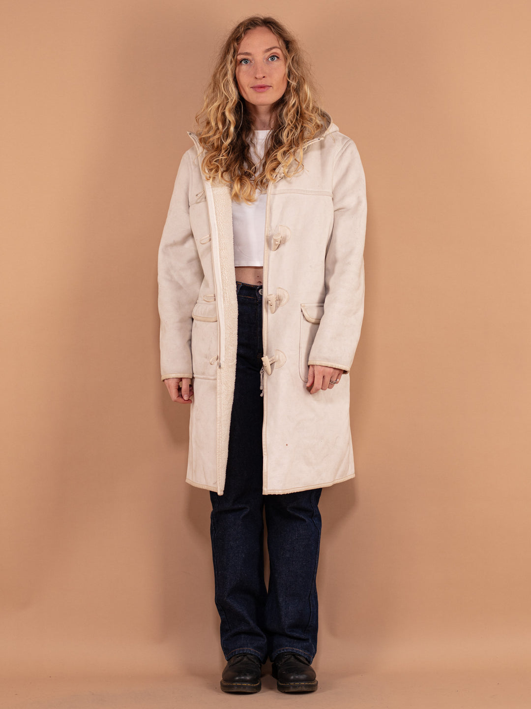 Vintage 00's Faux Sheepskin Coat in White - NorthernGrip