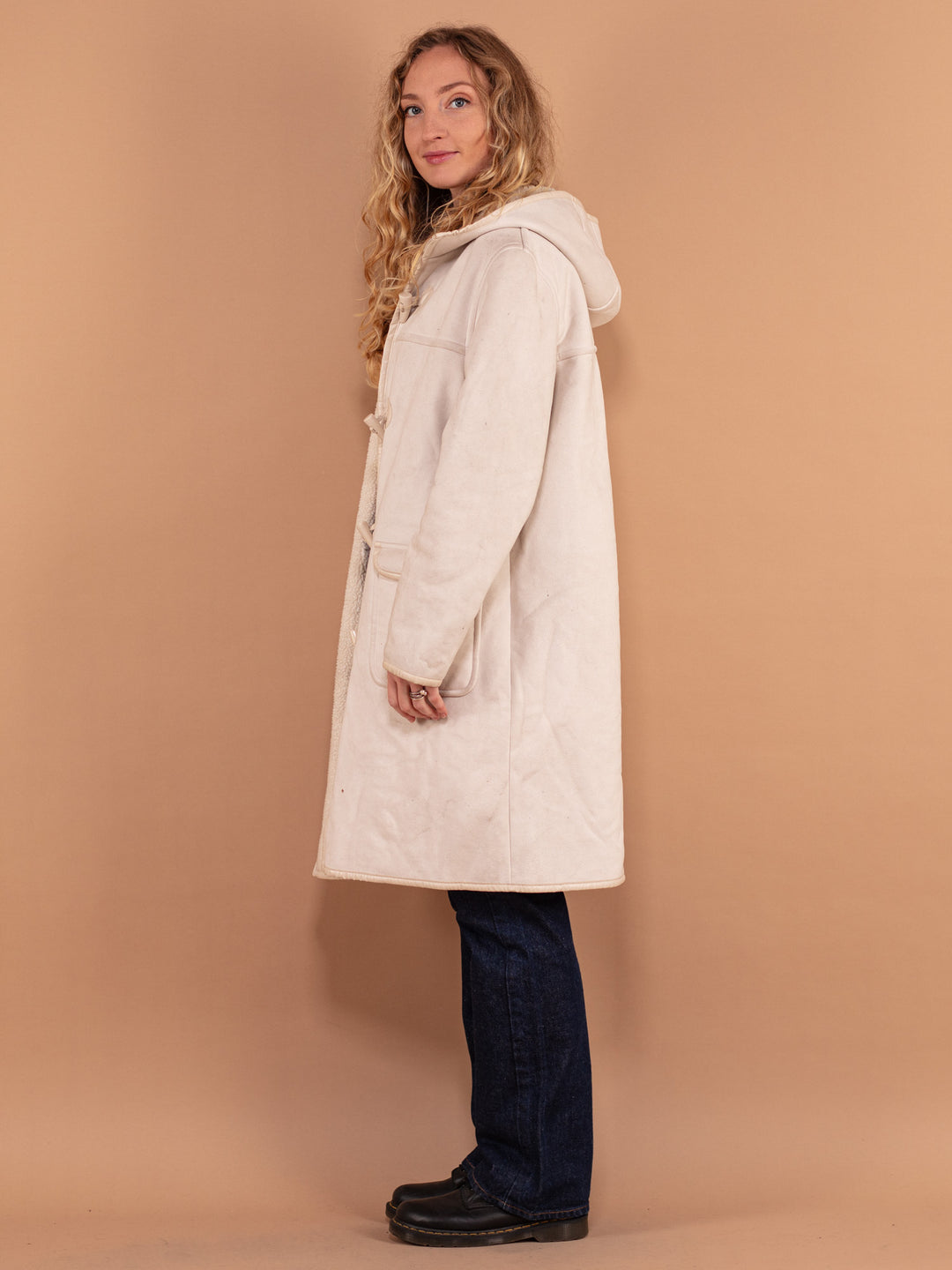 Vintage 00's Faux Sheepskin Coat in White - NorthernGrip