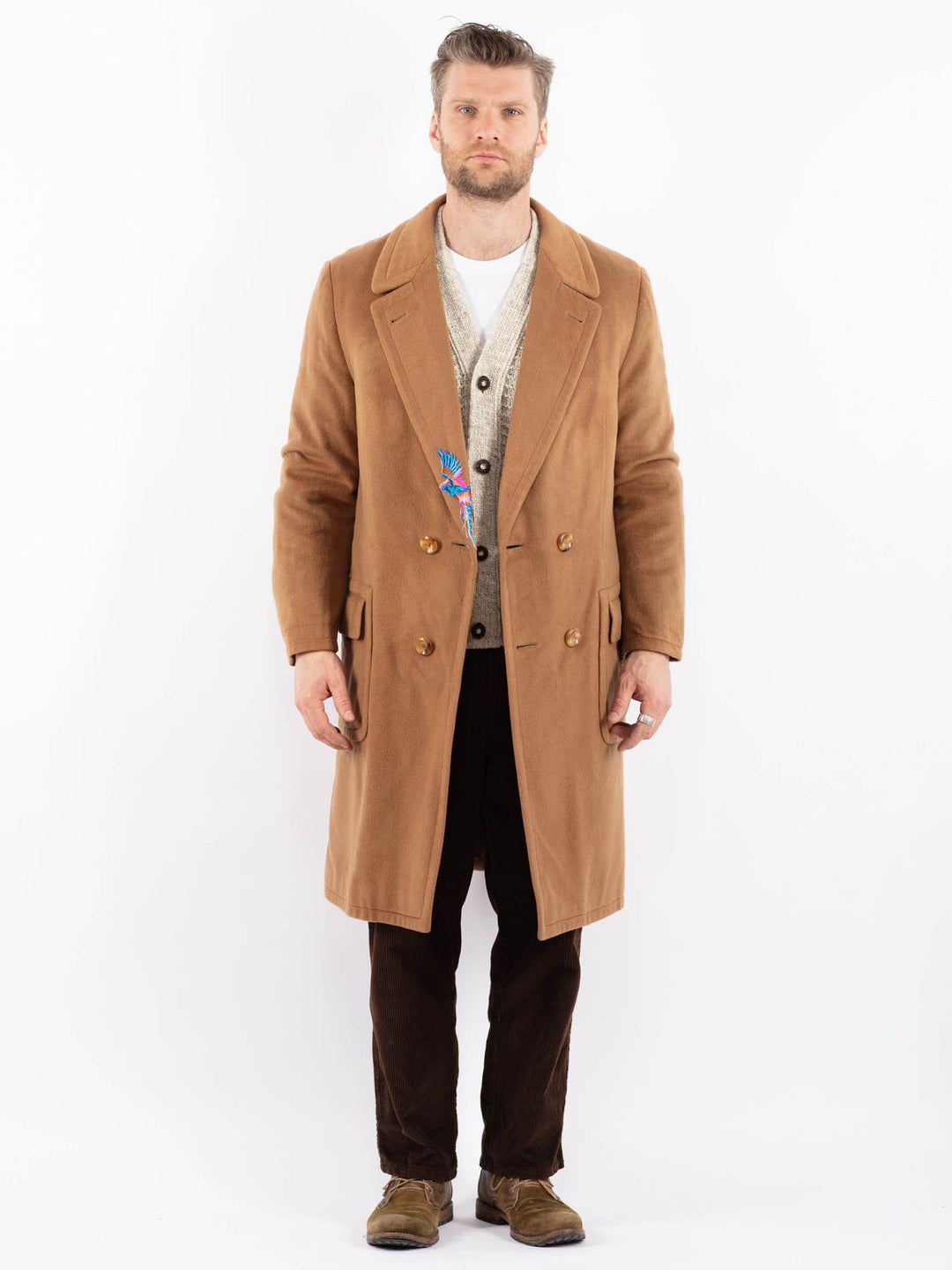 Vintage 60's Men Wool Blend Coat in BeigeZ1630