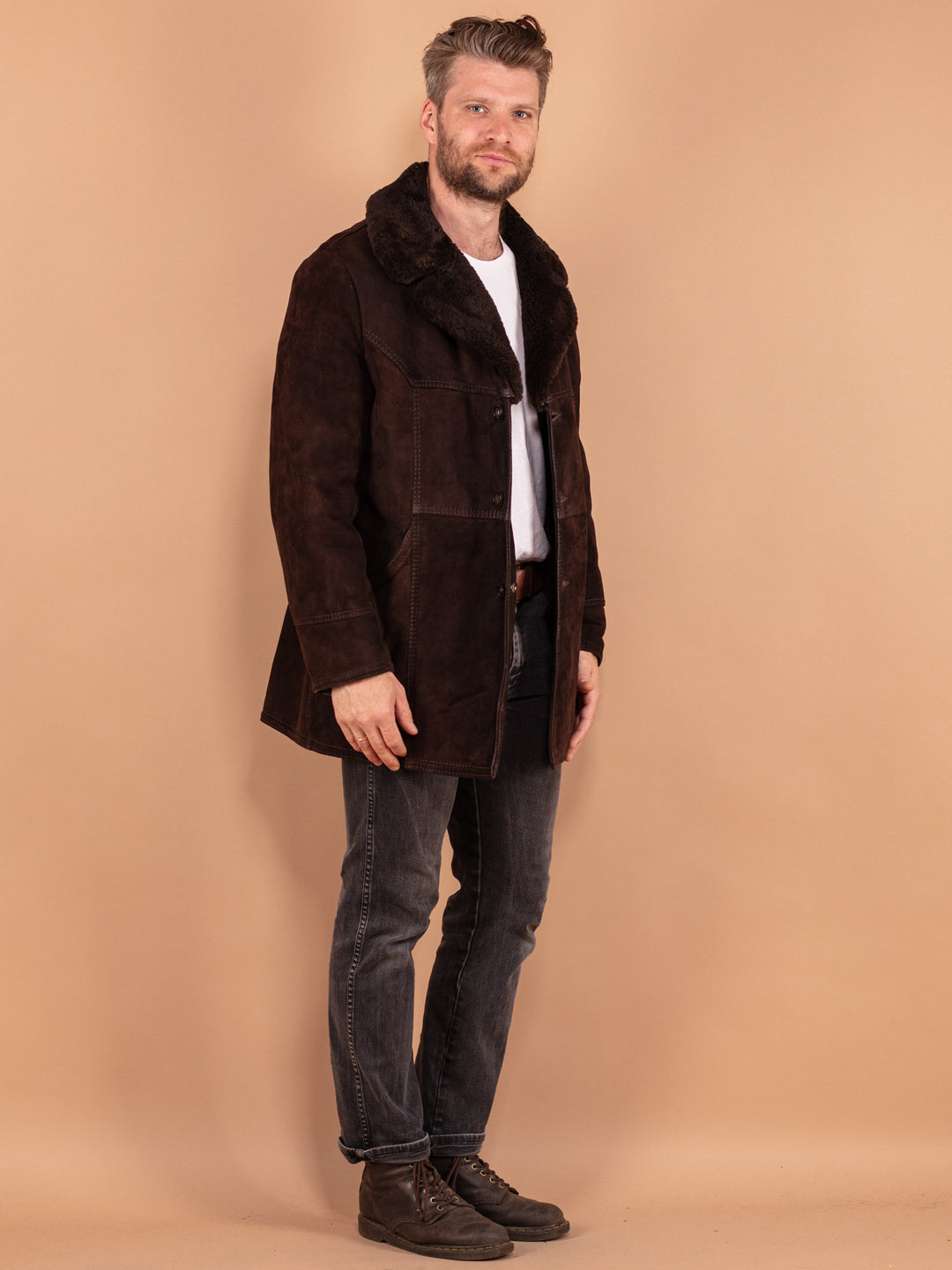 Vintage 70's Men Sheepskin Coat in Brown - NorthernGrip