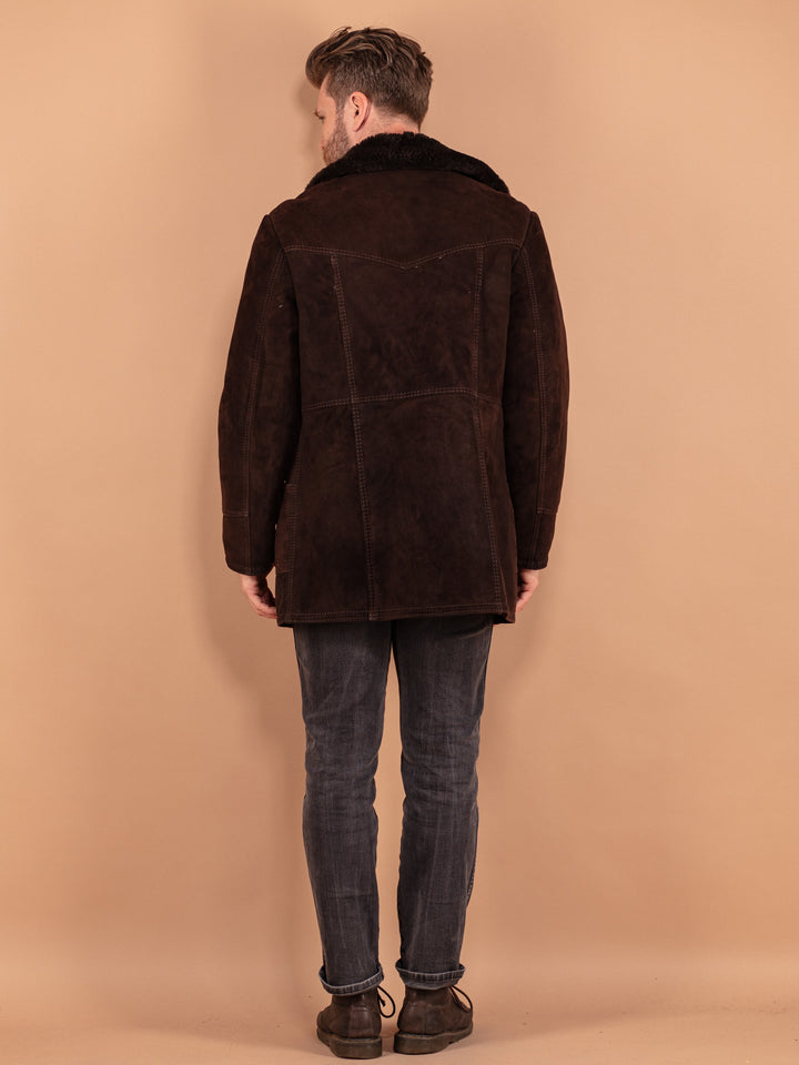 Vintage 70's Men Sheepskin Coat in Brown - NorthernGrip