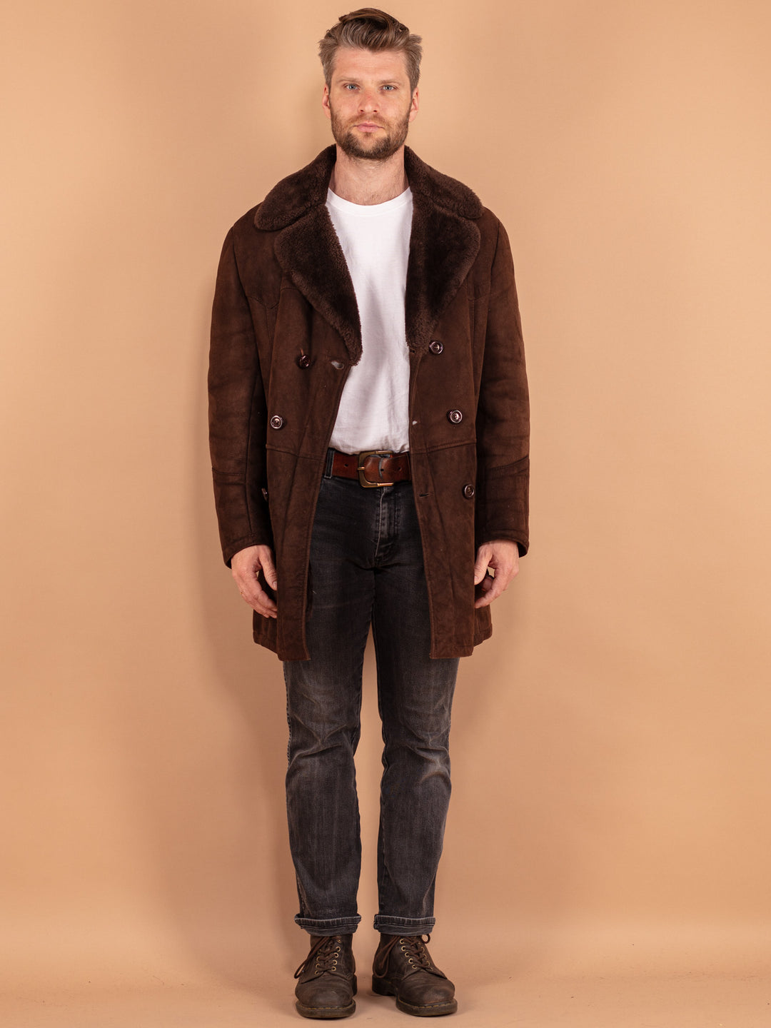 Vintage 70's Men Sheepskin Coat in Brown - NorthernGrip