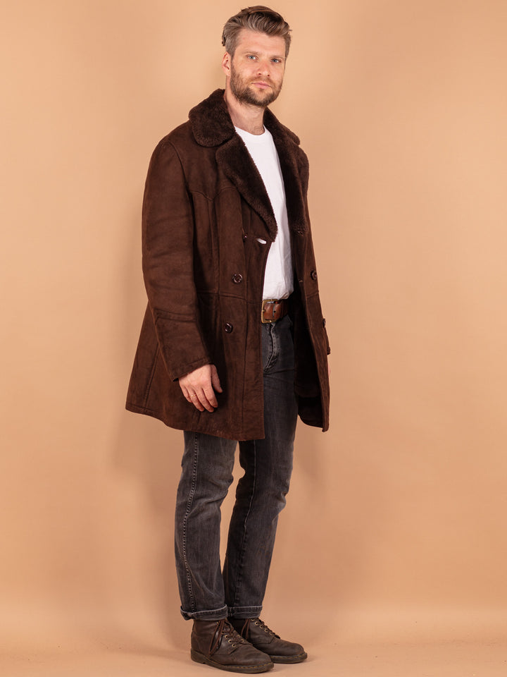 Vintage 70's Men Sheepskin Coat in Brown - NorthernGrip