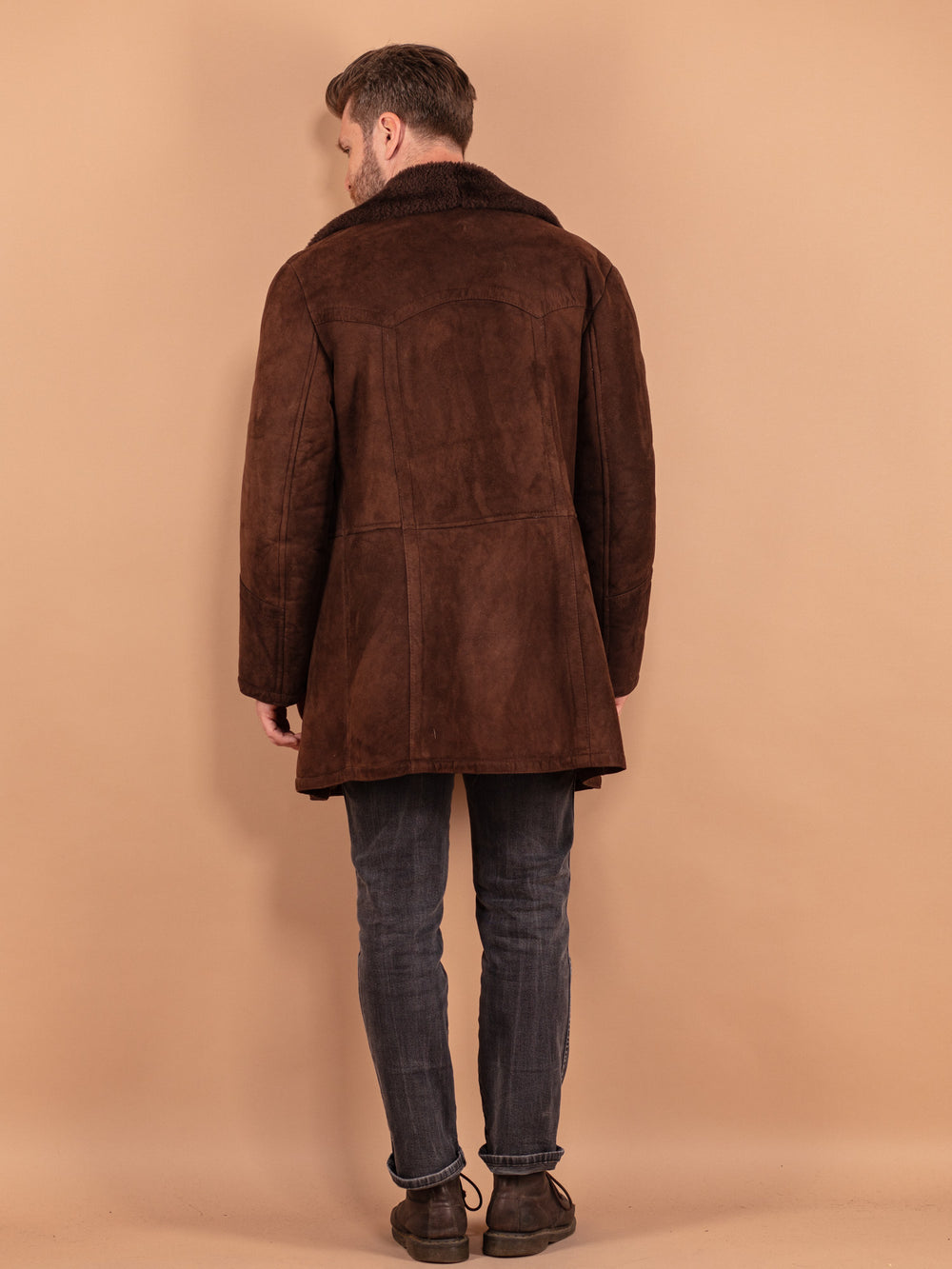 Vintage 70's Men Sheepskin Coat in Brown - NorthernGrip