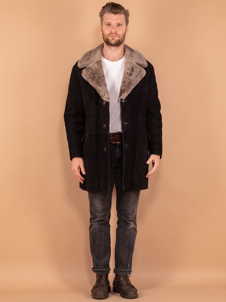 Vintage 70's Men Sheepskin Coat in Black - NorthernGrip