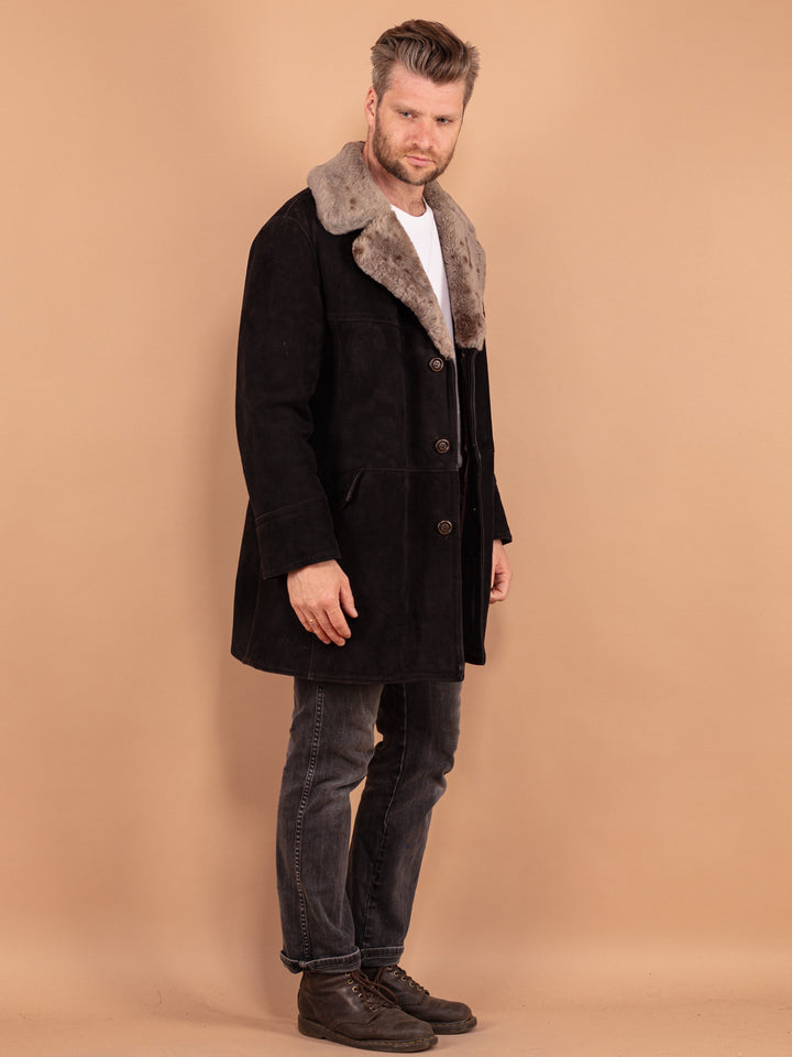 Vintage 70's Men Sheepskin Coat in Black - NorthernGrip