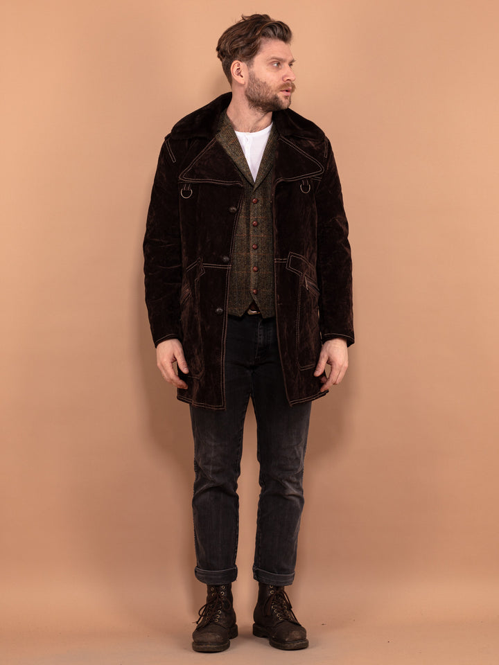 Vintage 70's Men Faux Sheepskin Coat in Brown - NorthernGrip