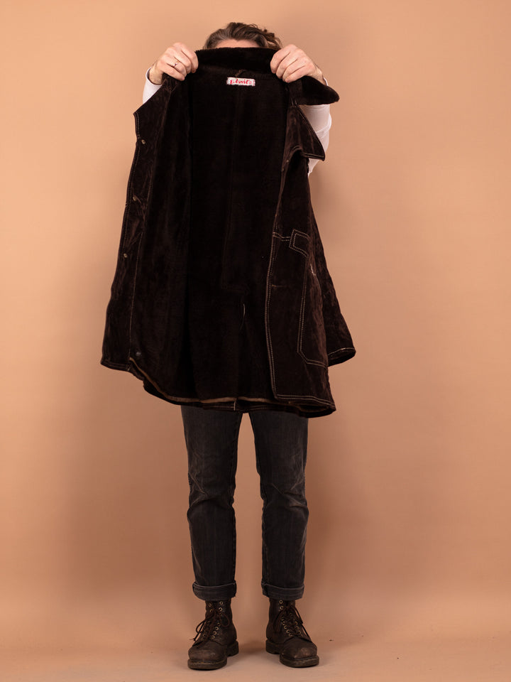 Vintage 70's Men Faux Sheepskin Coat in Brown - NorthernGrip