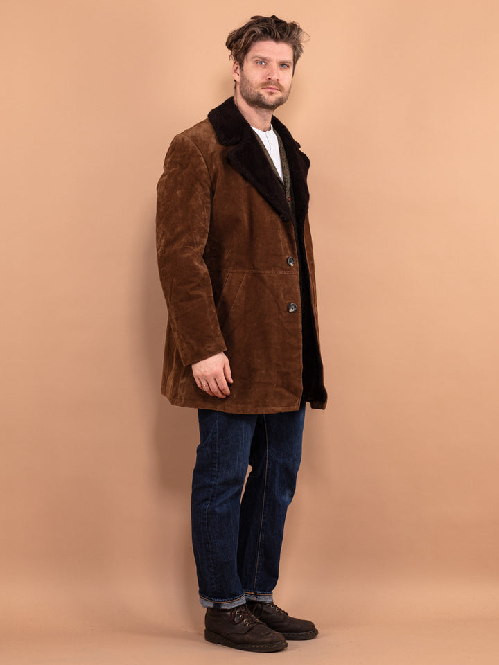 Vintage 70's Men Faux Sheepskin Coat in Brown - NorthernGrip