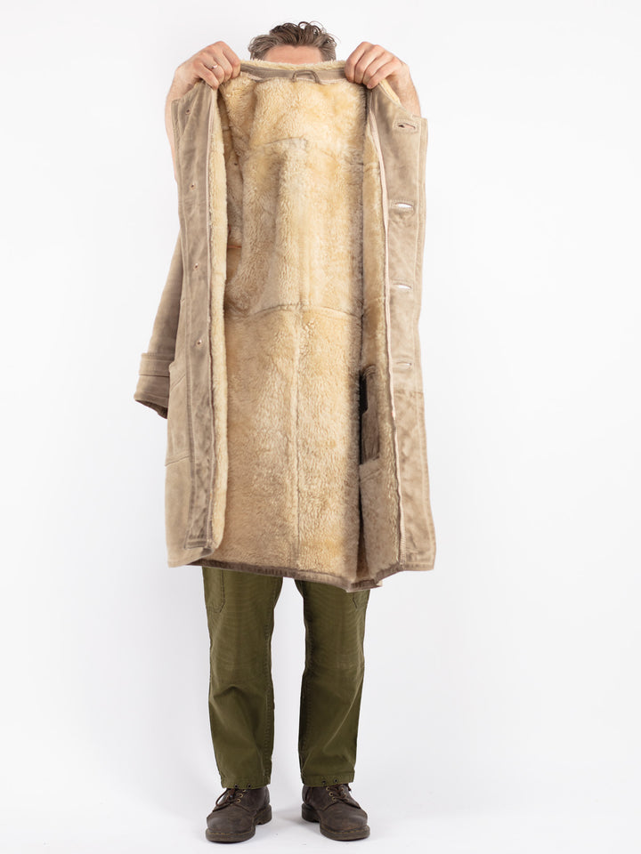 Vintage 70's Men Sheepskin Coat in Beige