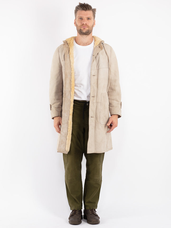 Vintage 70's Men Sheepskin Coat in Beige