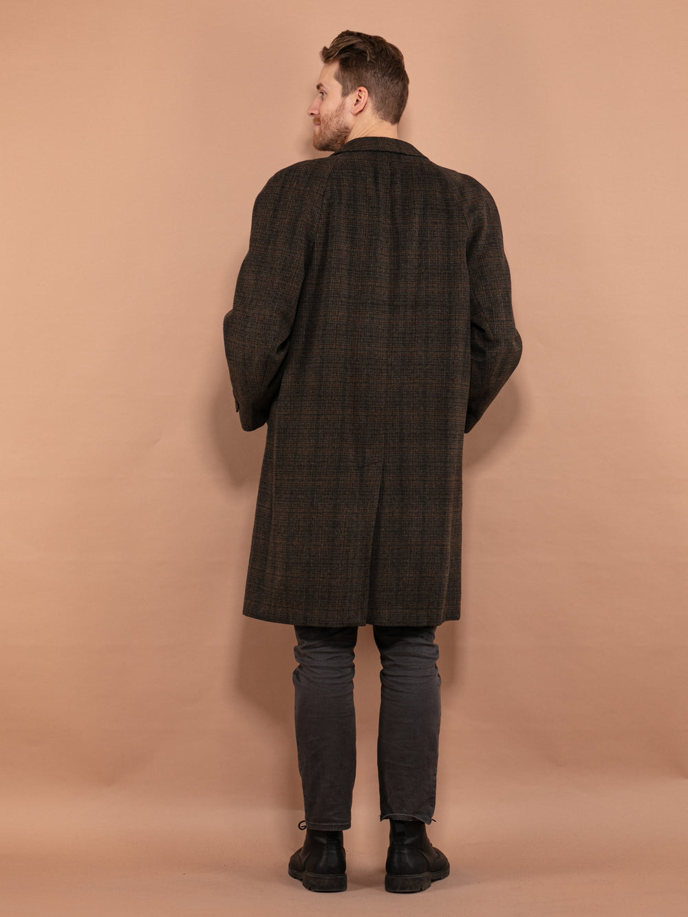 Vintage 70's Men Plaid Wool Coat in Brown - NorthernGrip