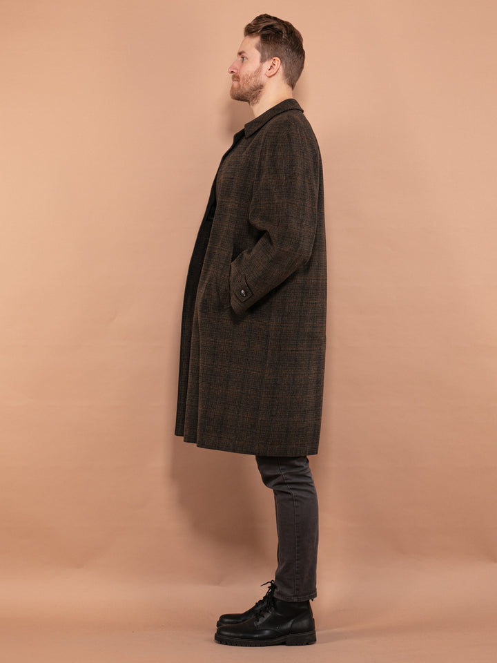 Vintage 70's Men Plaid Wool Coat in Brown - NorthernGrip