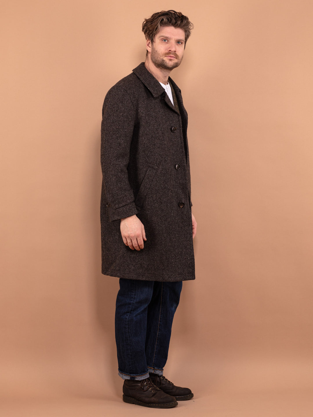 Vintage 70's Men Pure New Wool Coat in Brown - NorthernGrip