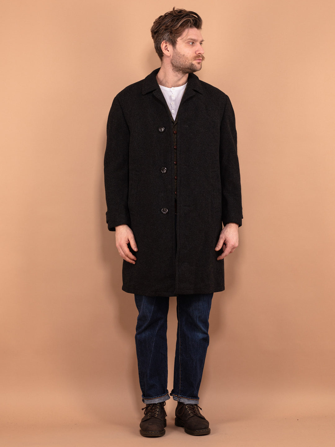 Vintage 70's Men Pure New Wool Coat in Gray - NorthernGrip